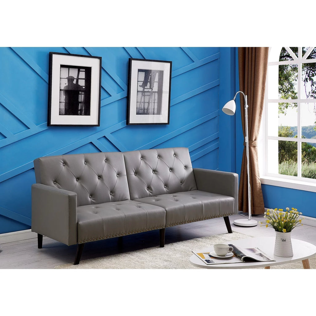 Gray Faux Leather Convertible Futon Sofa K37132