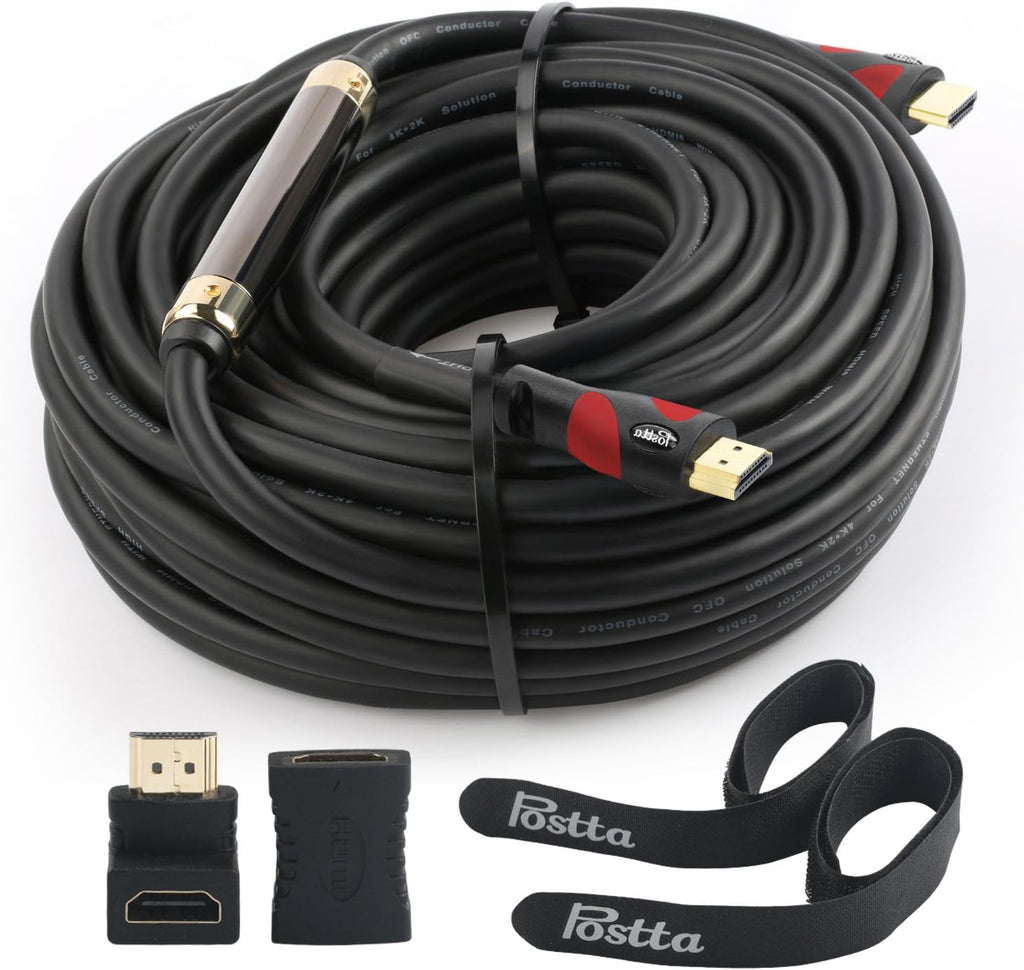 100 Feet HDMI 2.0V Cable with 2 Piece Cable Ties and 2 Piece HDMI Adapters C98936