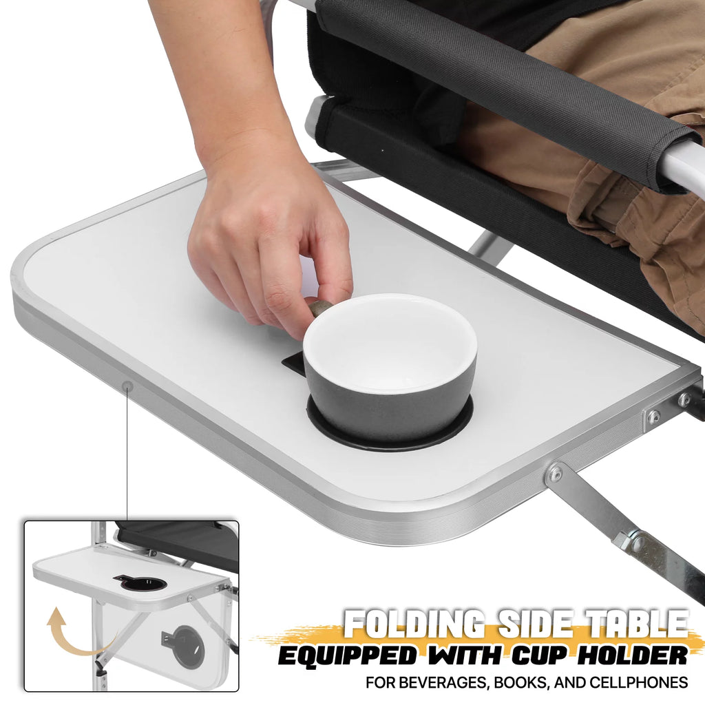 Folding Camping Director Chair with Side Table & Storage Pocket, Black S57671
