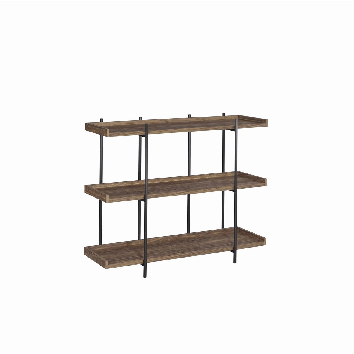 3 Tier Metal Framed Bookcase with Wooden Storage Shelves, Brown and Black H686582