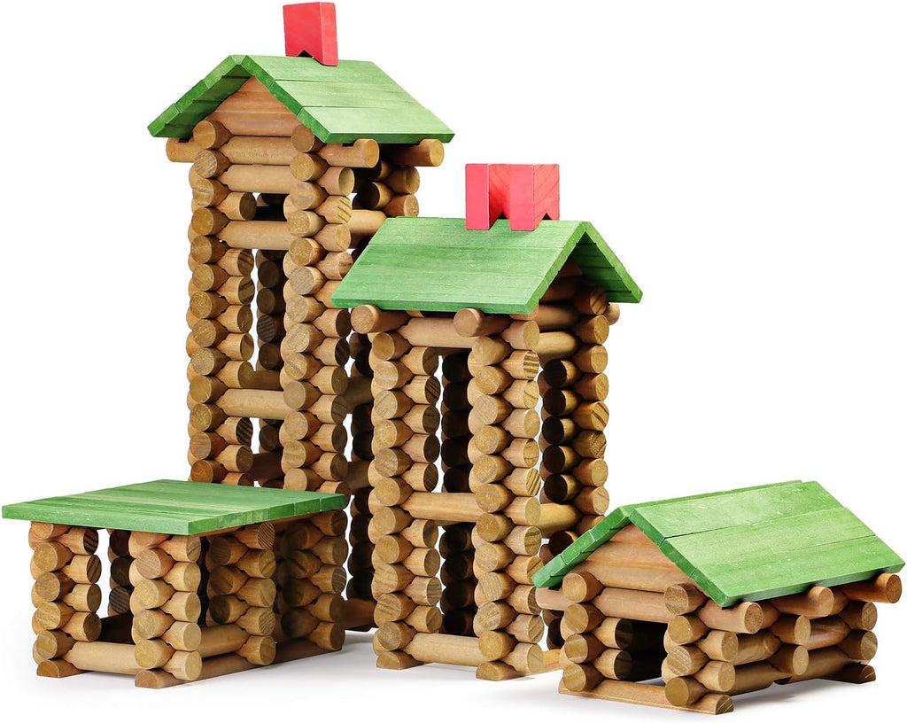 450 PCS Wooden Log Cabin Building House Toy with Colorful Wood Logs Blocks P75516