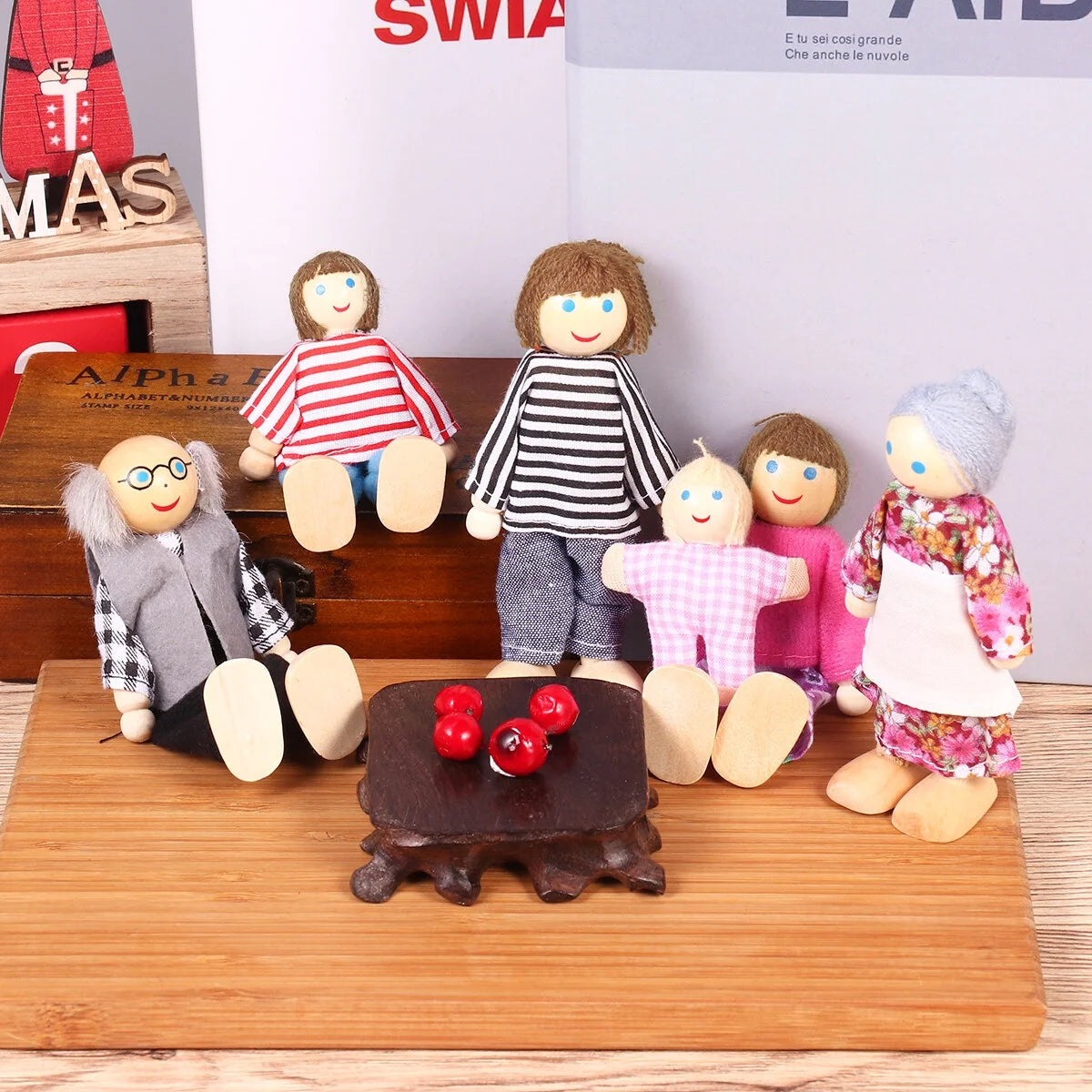 7 Pieces Wooden Dollhouse Family Set Mini People Figures F2050