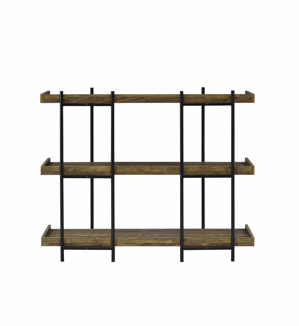 3 Tier Metal Framed Bookcase with Wooden Storage Shelves, Brown and Black H686582