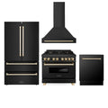 36 Dual Fuel Range, Range Hood, Refrigerator, Dishwasher in Black Stainless H6263