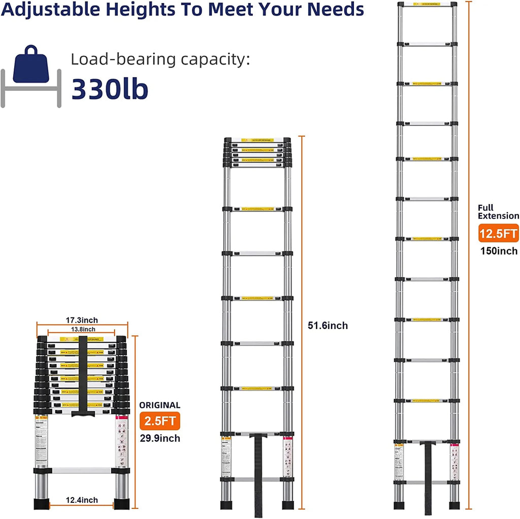 Telescoping Aluminum Extension Ladder, 330lbs Max Capacity Y6331