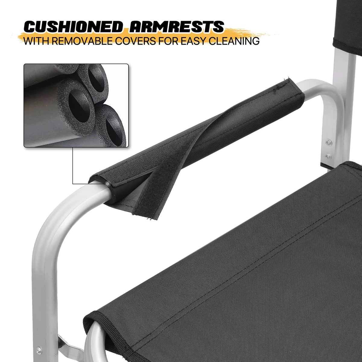 Folding Camping Director Chair with Side Table & Storage Pocket, Black S57671