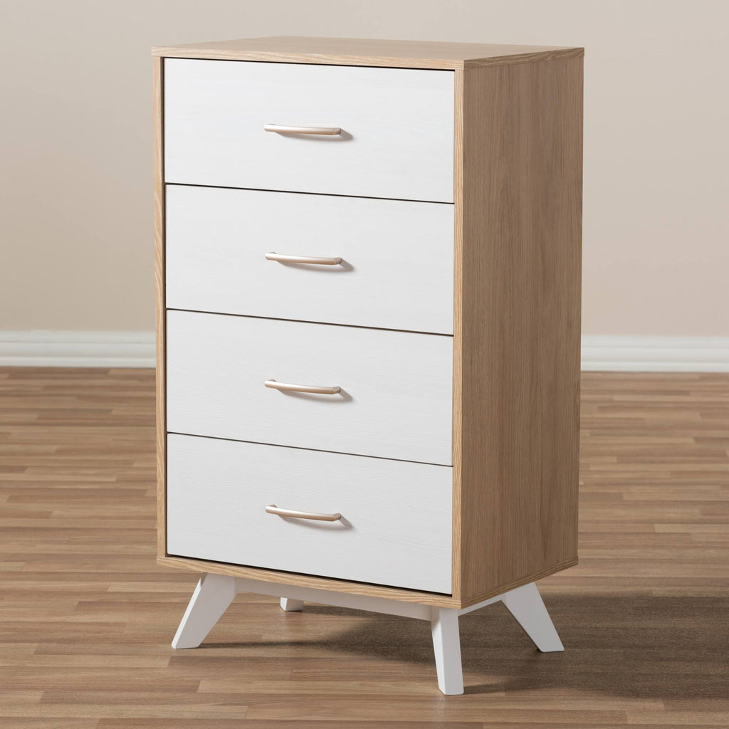 Natural Oak and Whitewashed Wood 4-Drawer Chest D23313