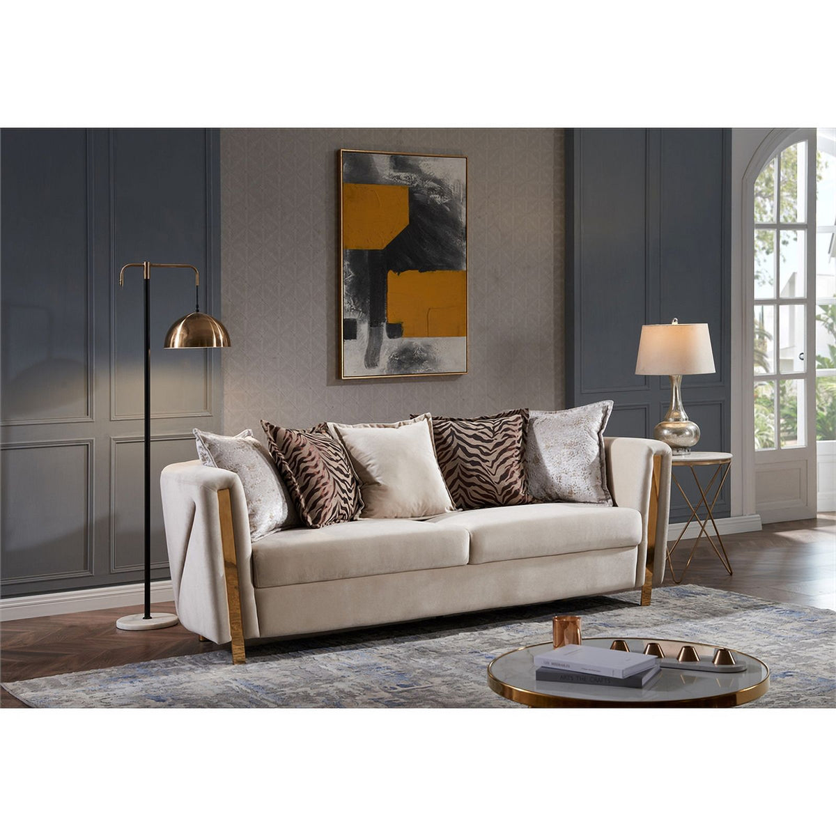 Beige Velvet 2Pc Living Room Set L1575