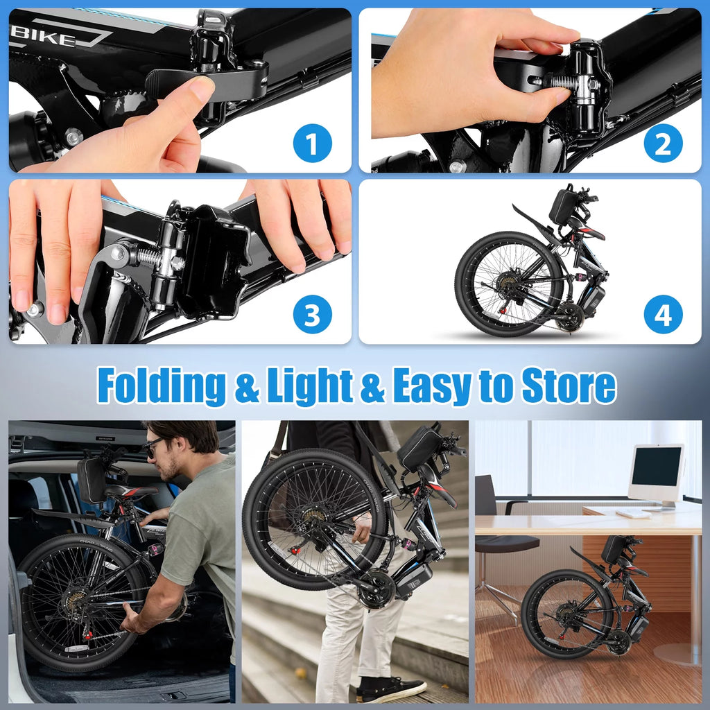 26 In. Folding Electric Bike 500W 21 Speed 48V W47478