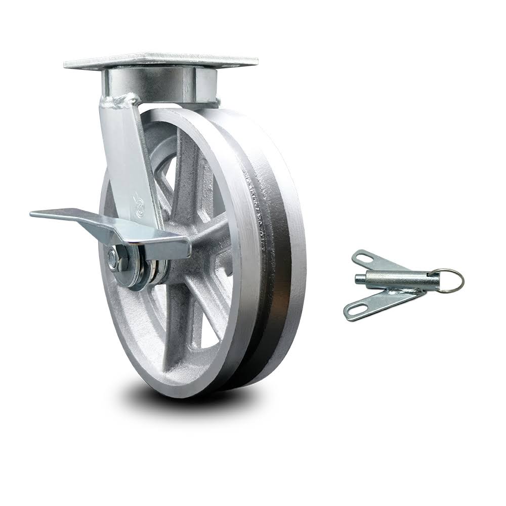 8 inch Kingpinless V Groove Semi Steel Wheel Caster with Brake and Swivel Lock Q5715