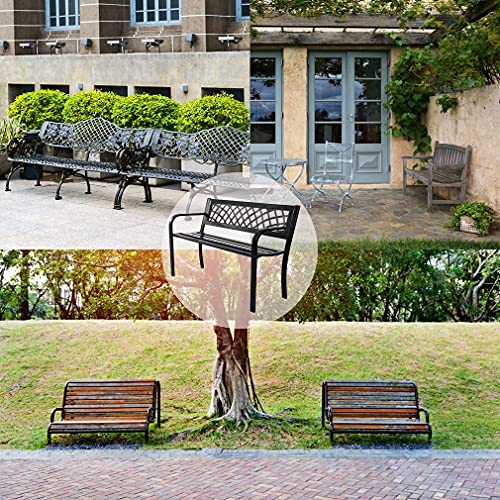 Black Iron Steel Patio Bench with Mesh Pattern M646480