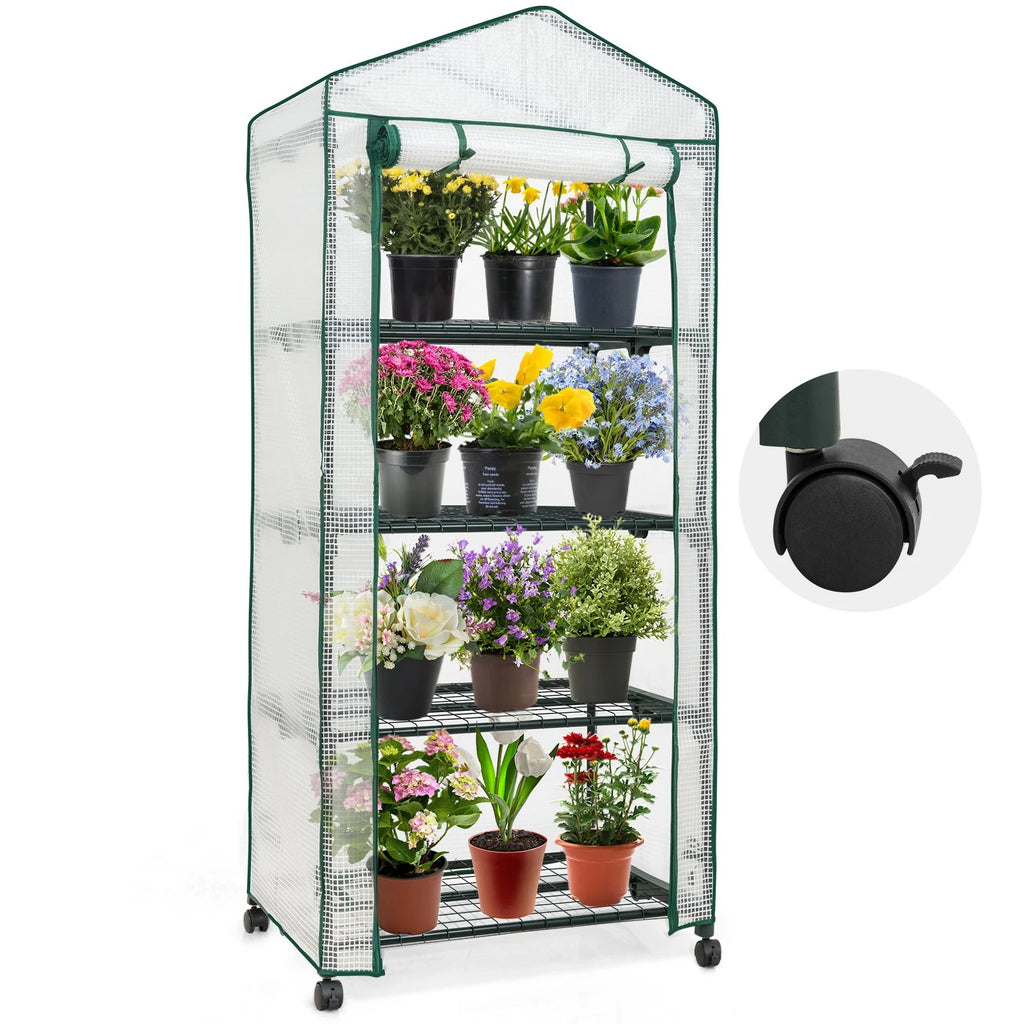 Mini Rolling Greenhouse with Caster Wheels and Shelves C708551