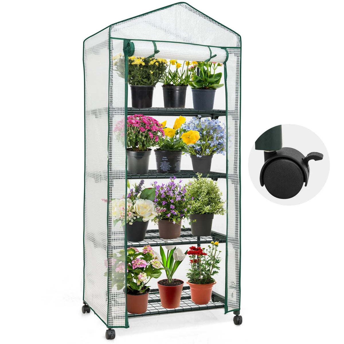 Mini Rolling Greenhouse with Caster Wheels and Shelves C708551