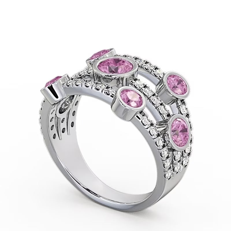 14K White Gold Eternity Band with Natural Diamond Pink Sapphire P155746