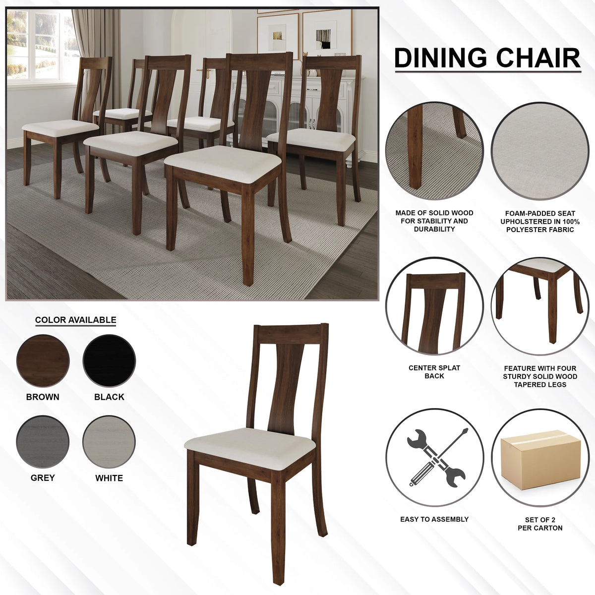 Minimalist Wooden Dining Chair Set of 2 White R2904