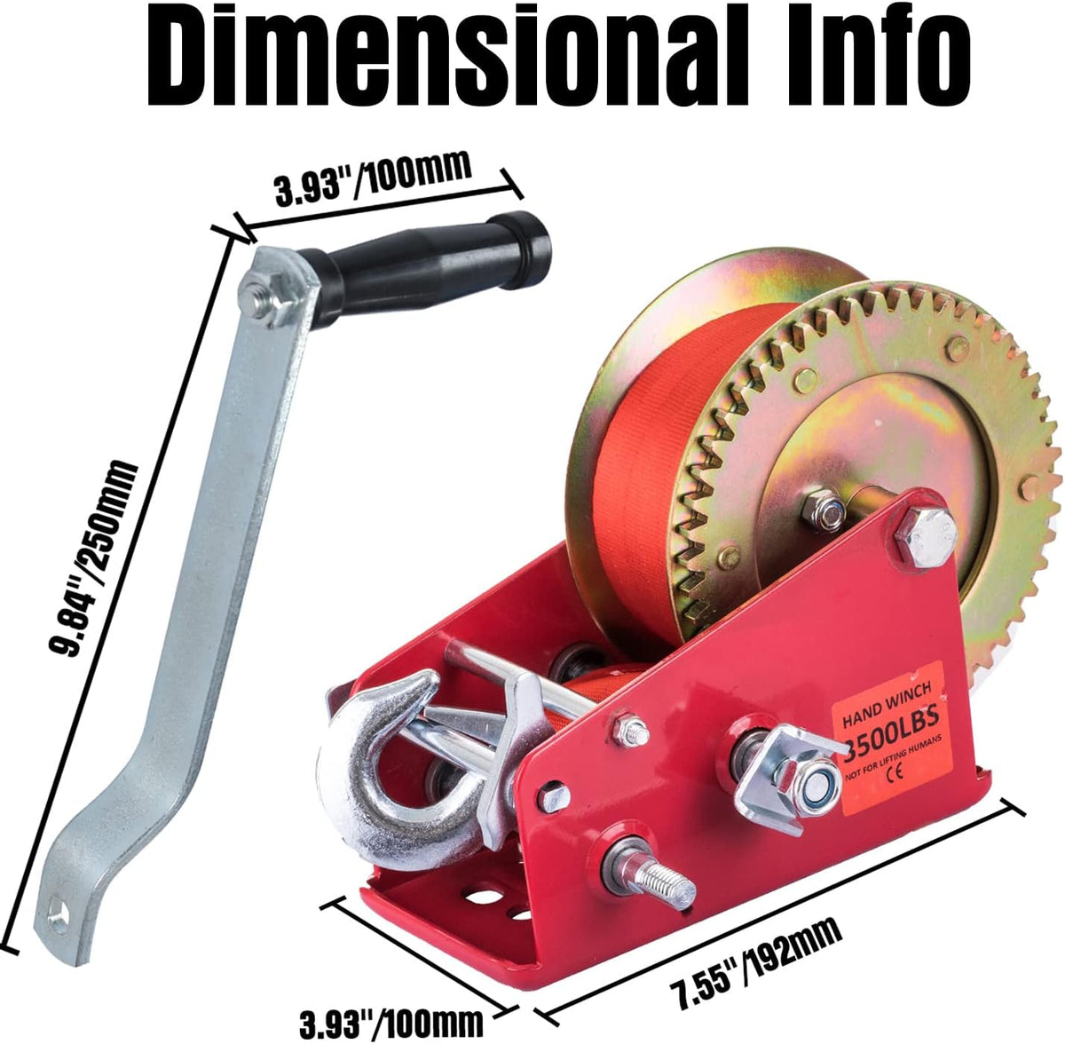 Heavy Duty 3500lbs Manual Crank Towing Winch with Nylon Strap, Pack of 2 O40389