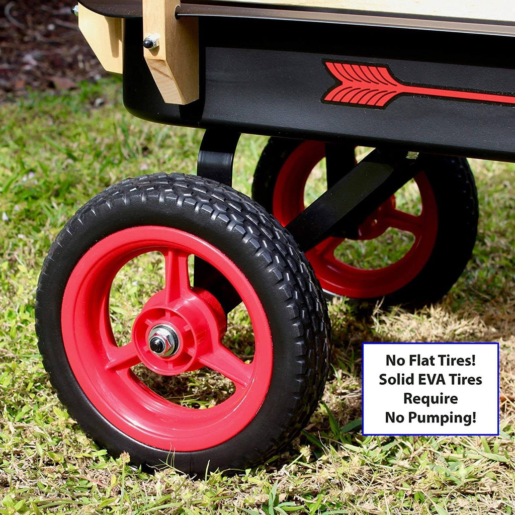 Black and Red Wood and Steel Wagon with Handle V28429