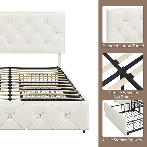 Black Queen Upholstered Bed Frame with 3 Drawers Storage G889754