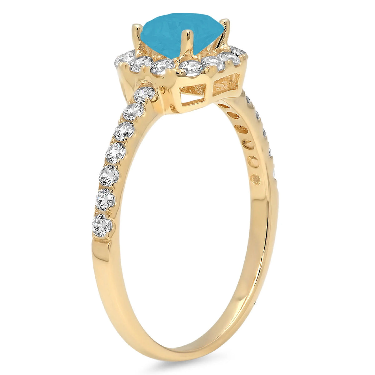 Princess Cut Blue Simulated Turquoise 14k Yellow Gold Halo Ring Size 7.25 Y563176