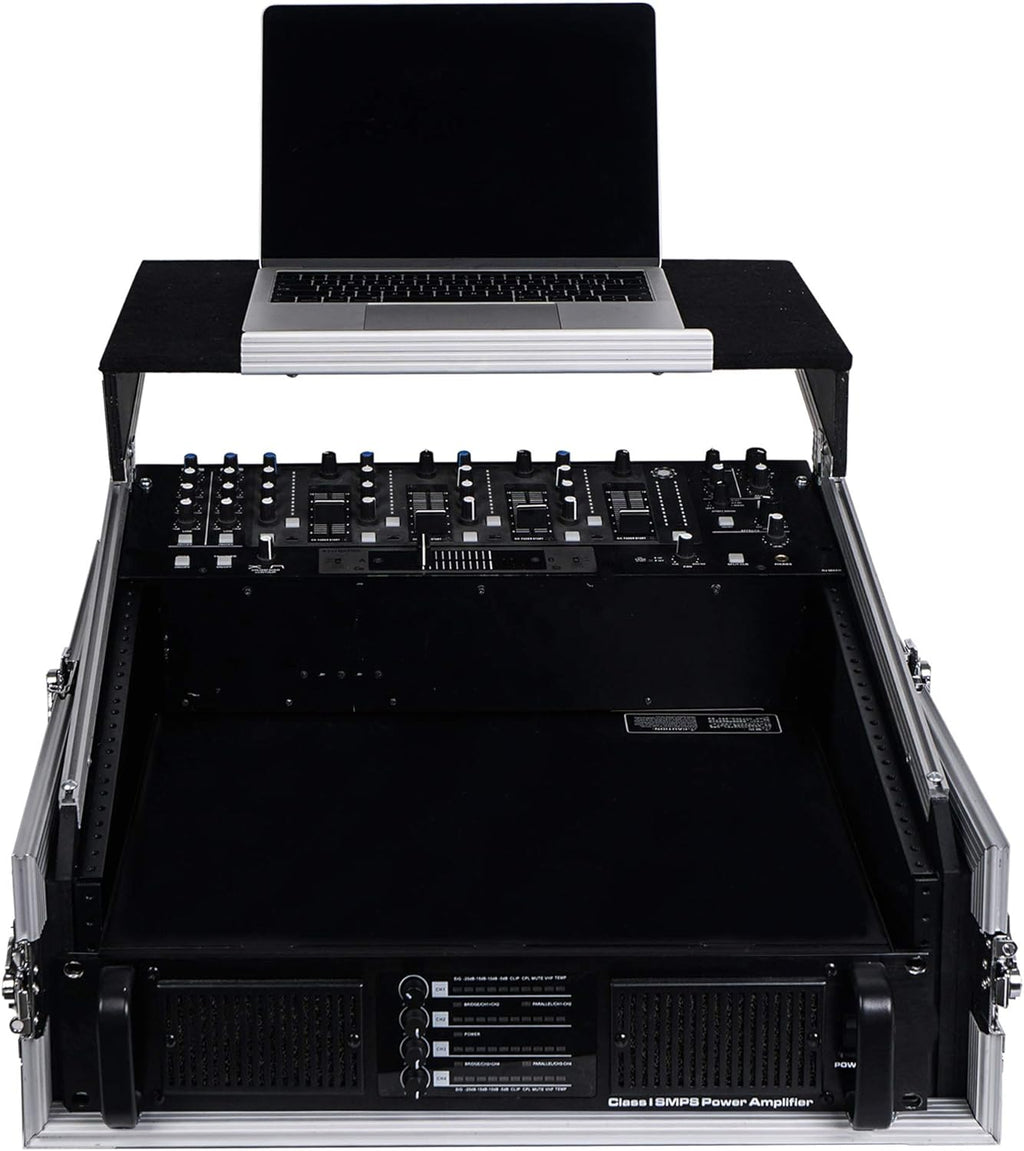 4U PA DJ Rack Road Case with 11U Slant Mixer Top, 20’’ Rackable Depth, 4-Space Size V7349