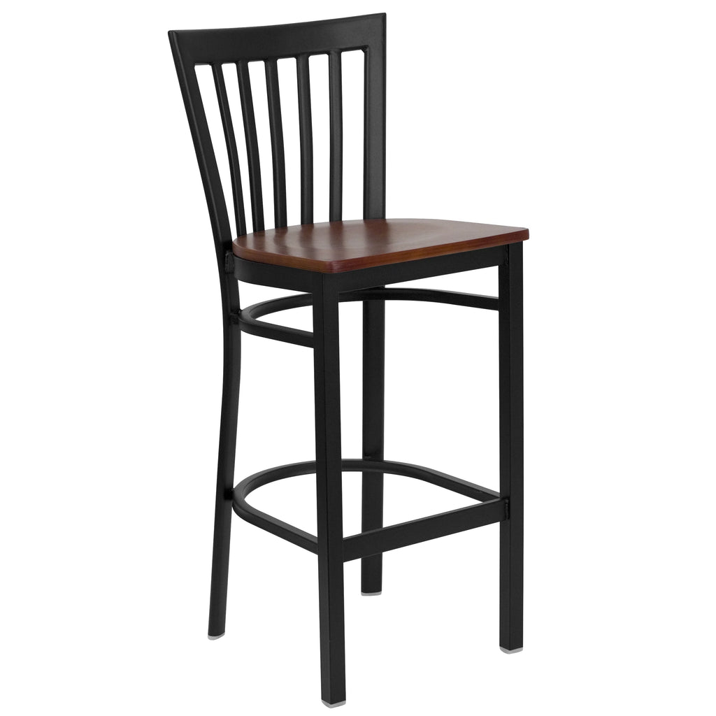 Black Metal Barstool with Cherry Wood Seat A523