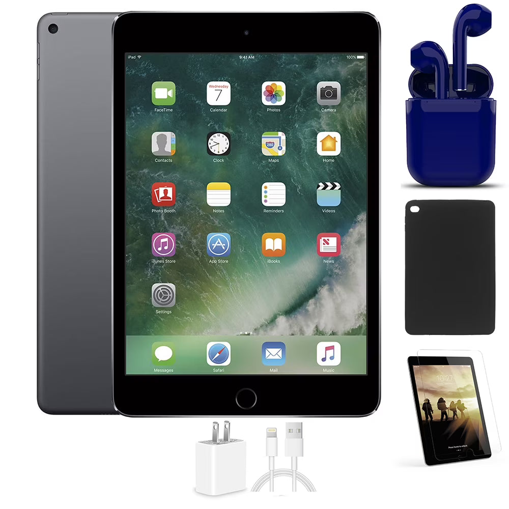 iPad Air 2 16GB Space Gray Wi-Fi Only Bundle with Tempered Glass, Case, Charger, Bluetooth Airbuds Z6210