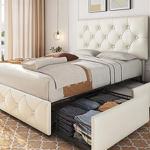 Black Queen Upholstered Bed Frame with 3 Drawers Storage G889754