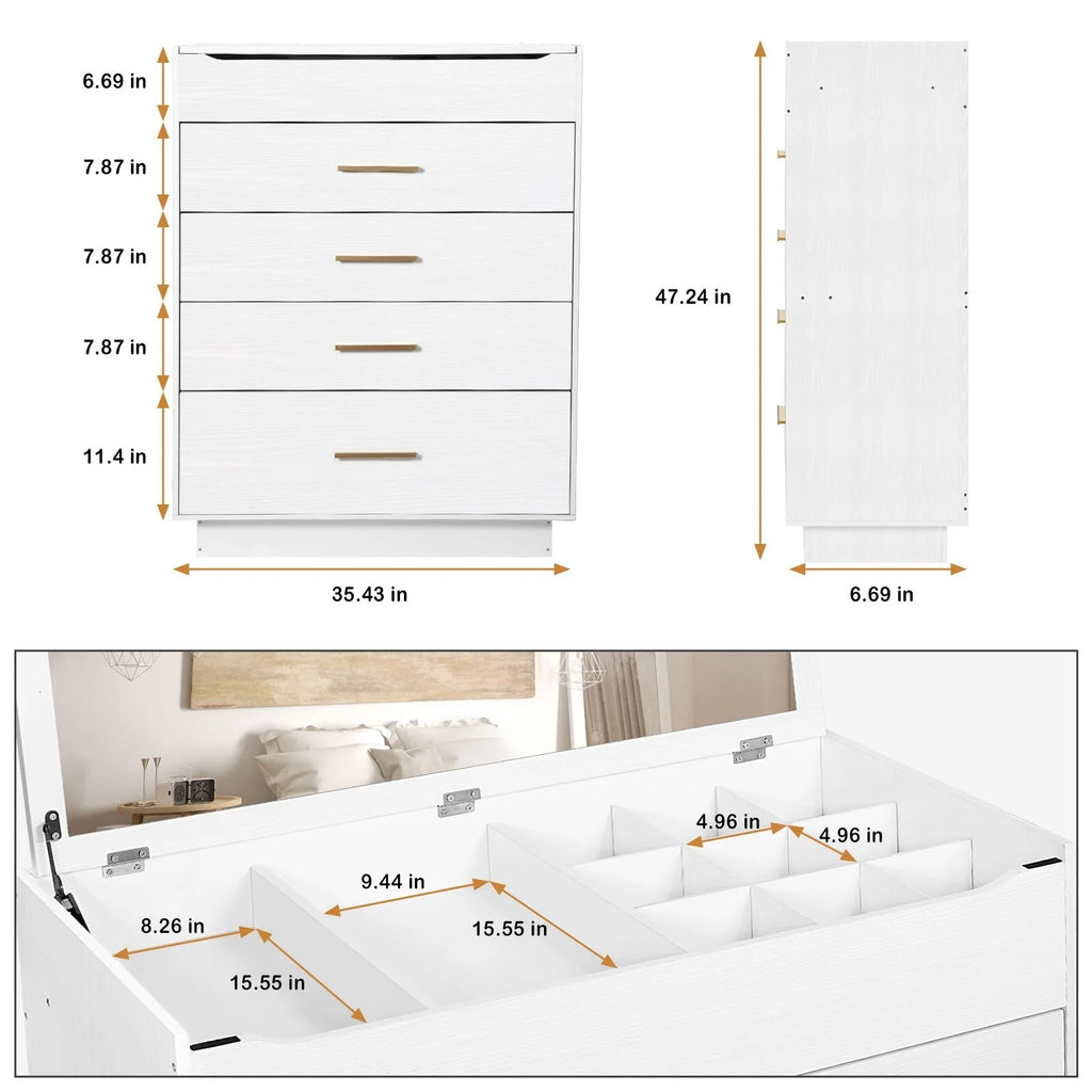 5 Tier Drawer Chest with Mirror Grey I305544