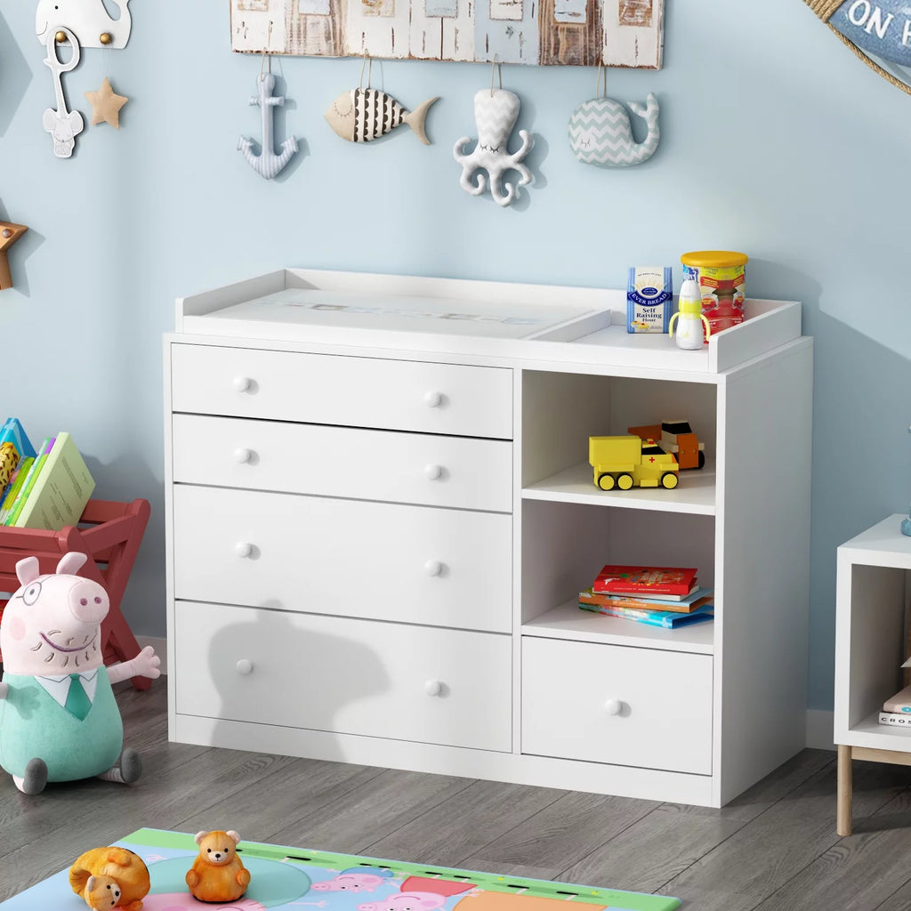 White 5 Drawer Baby Changing Table Dresser L33896