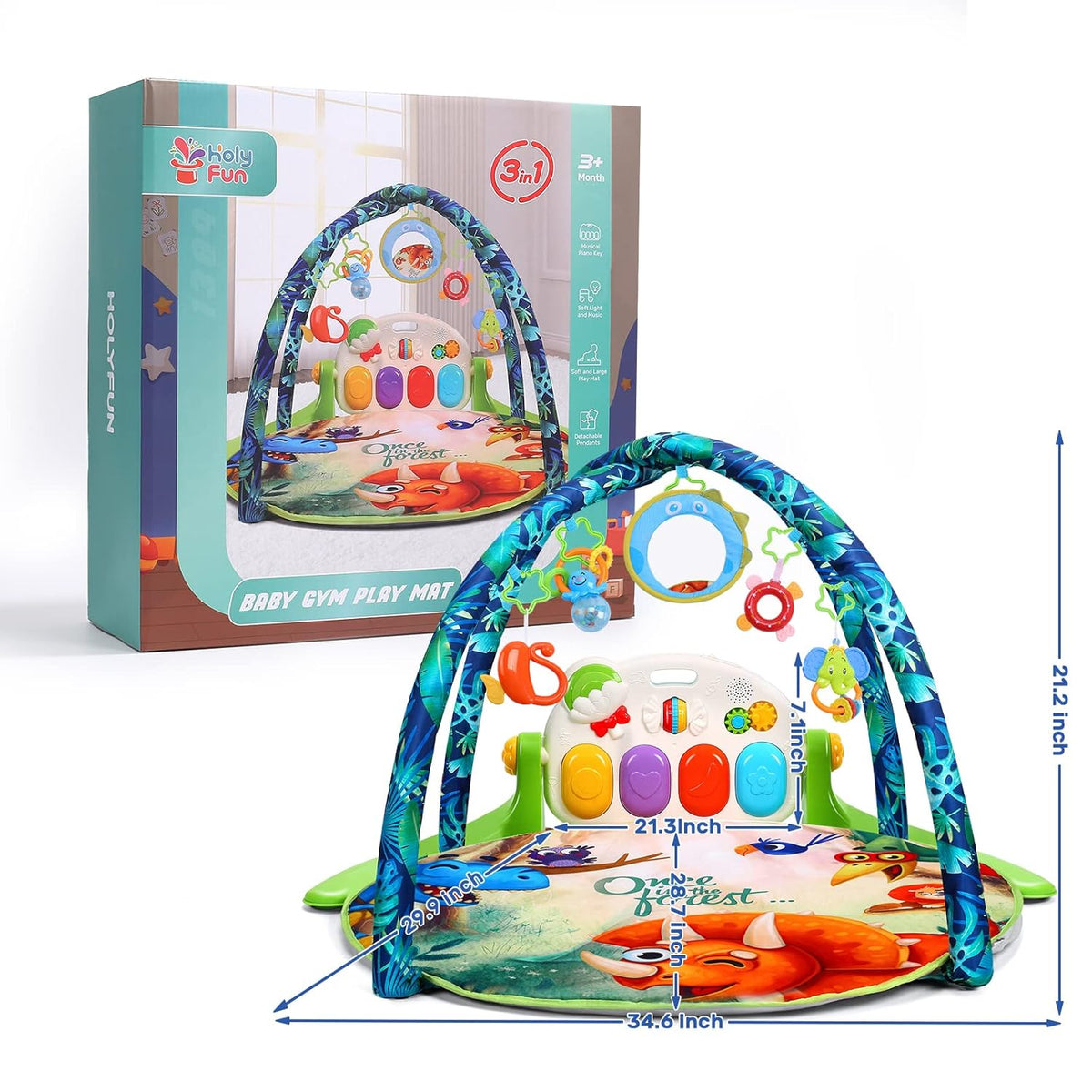 Baby Gym Play Mat with 5 Sensory Teether Toys, Musical Activity Center, Pack of 2 Q597