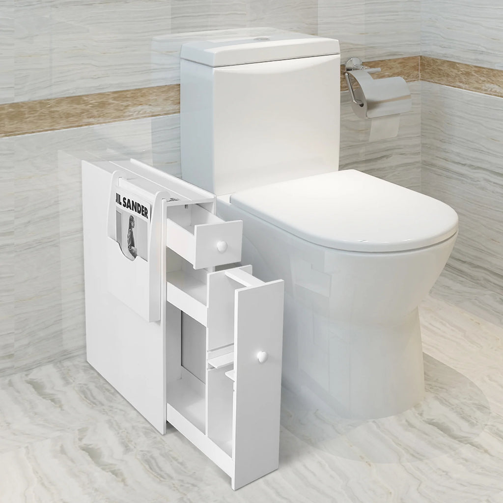 White Wood Slim Bathroom Storage Cabinet with Drawer M4506