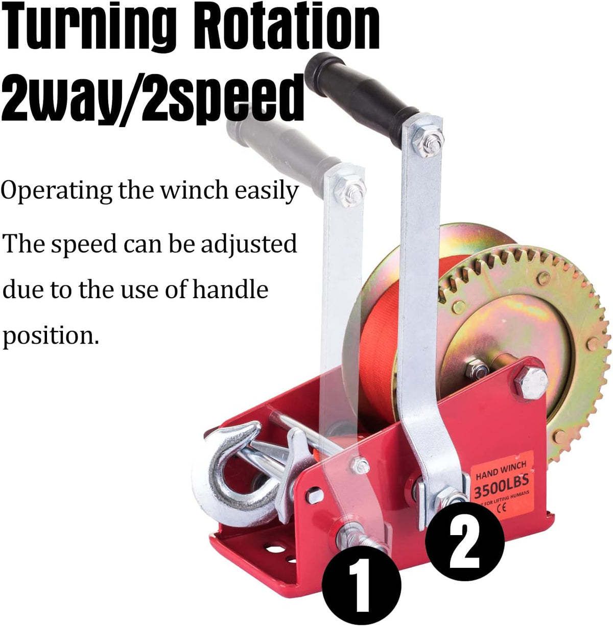 Heavy Duty 3500lbs Manual Crank Towing Winch with Nylon Strap, Pack of 2 O40389