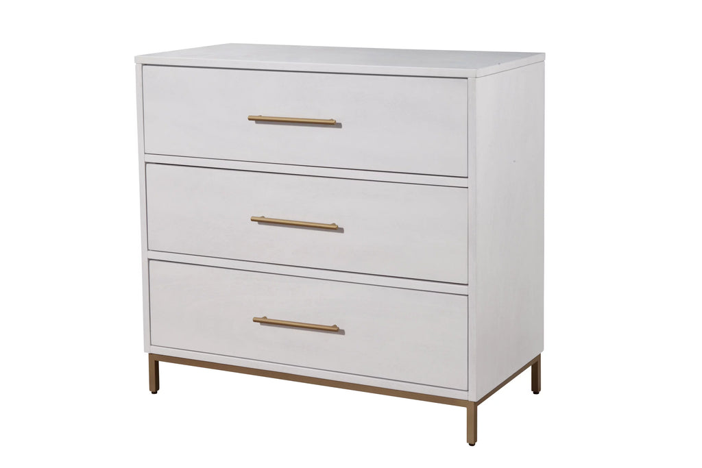 White Three Drawer Wood Small Chest C381