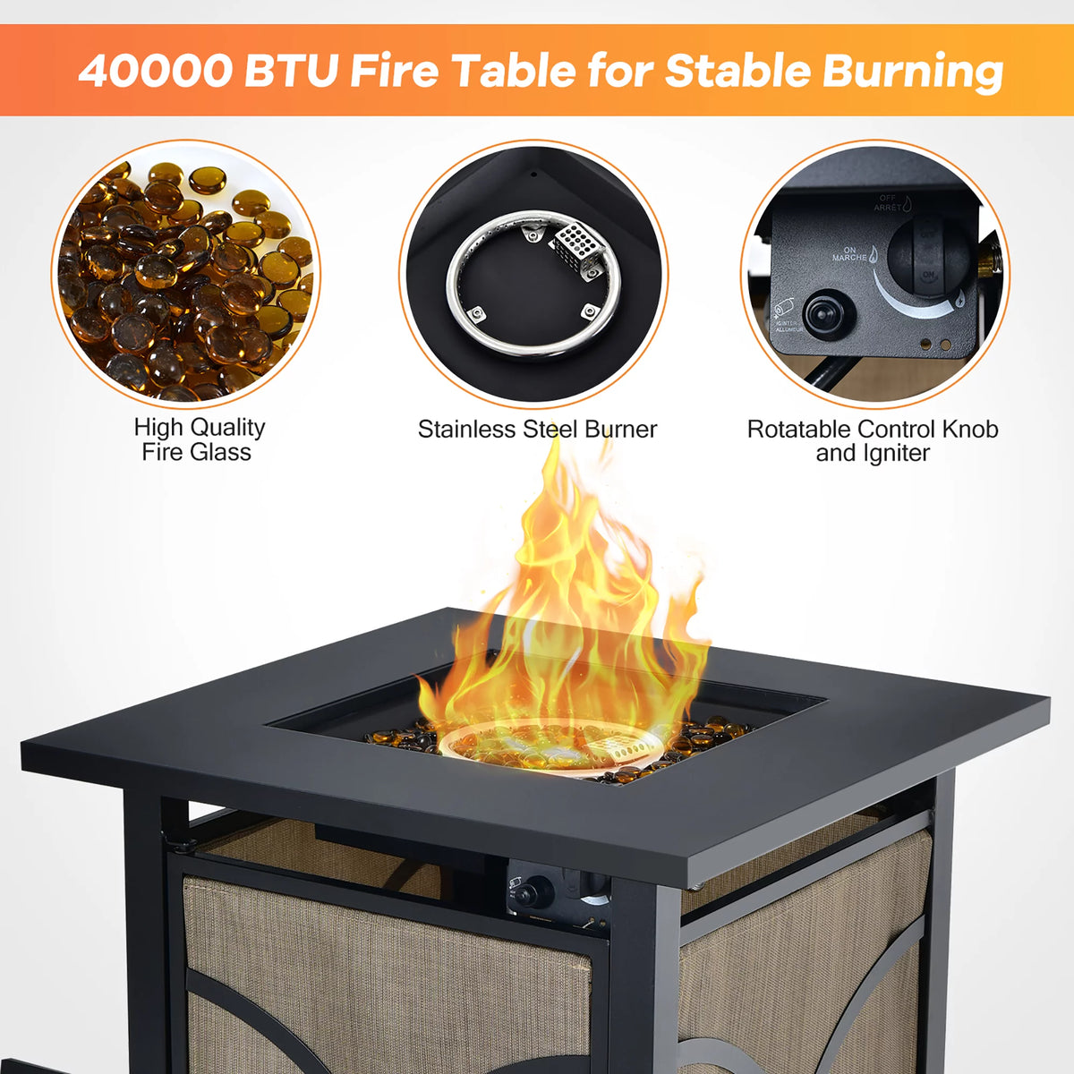 25-Inch Square Propane Fire Pit Table 40000 BTU S310518