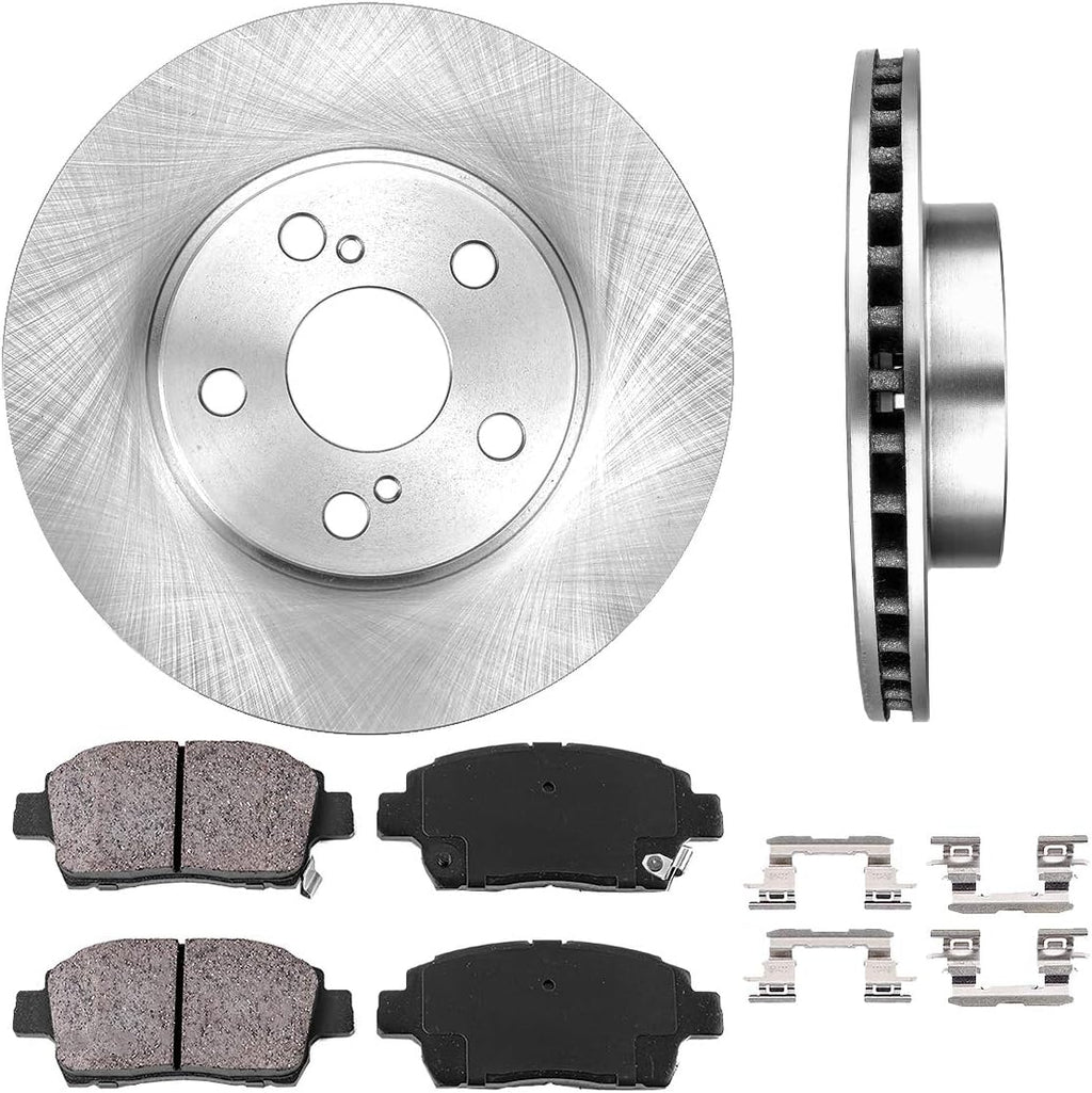 Premium 5 Lug Brake Disc Rotors with Ceramic Brake Pads and Clips W7394