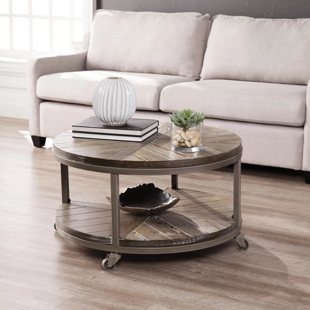 Round Industrial Mobile Coffee Table J34844