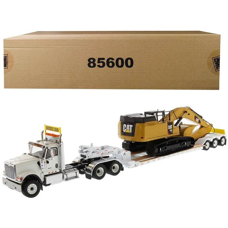 White Tandem Tractor with Lowboy Trailer and Hydraulic Excavator Set of 2 G802