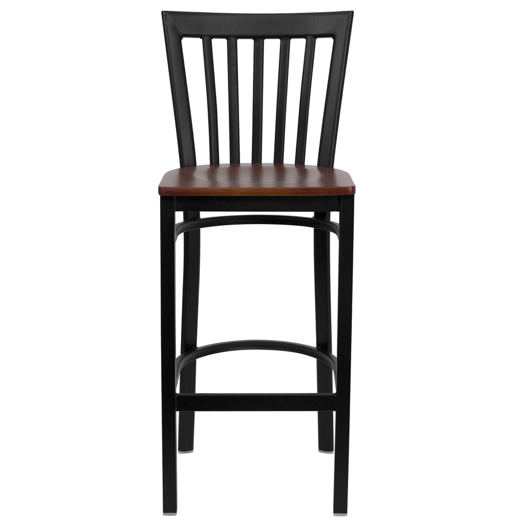 Black Metal Barstool with Cherry Wood Seat A523