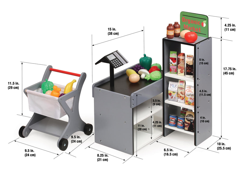 Doll Playset with Shopping Cart and Pretend Food V3816
