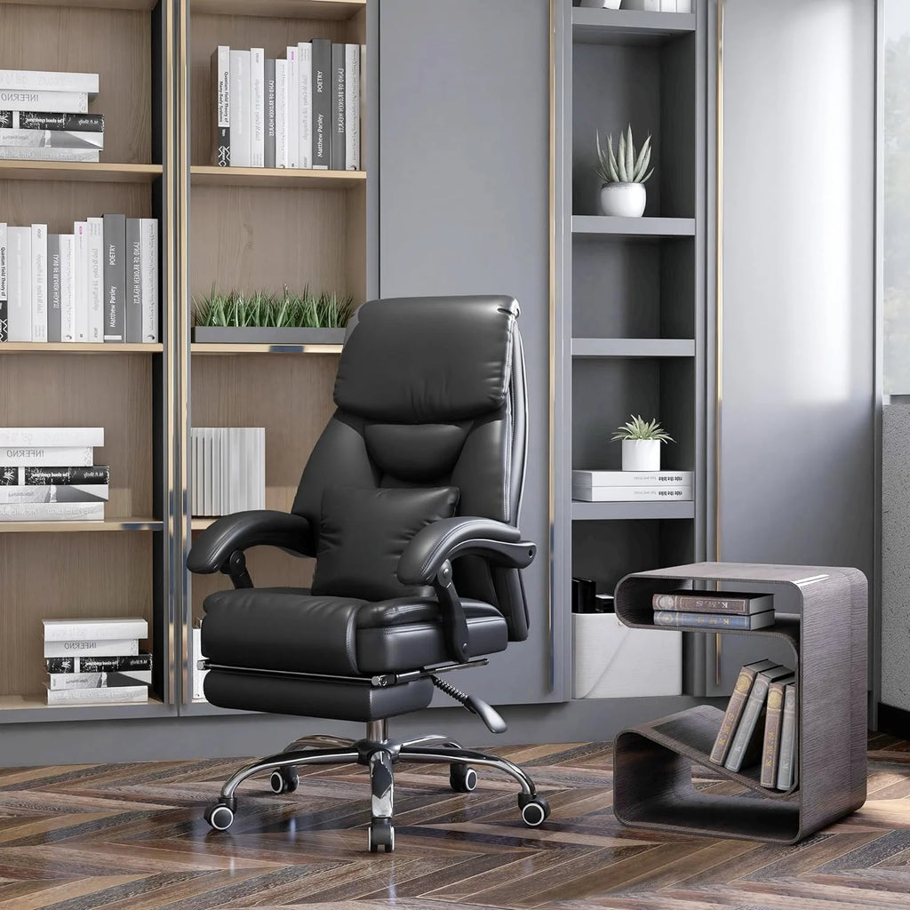 Black PU Leather Reclining Office Chair with Footrest E183
