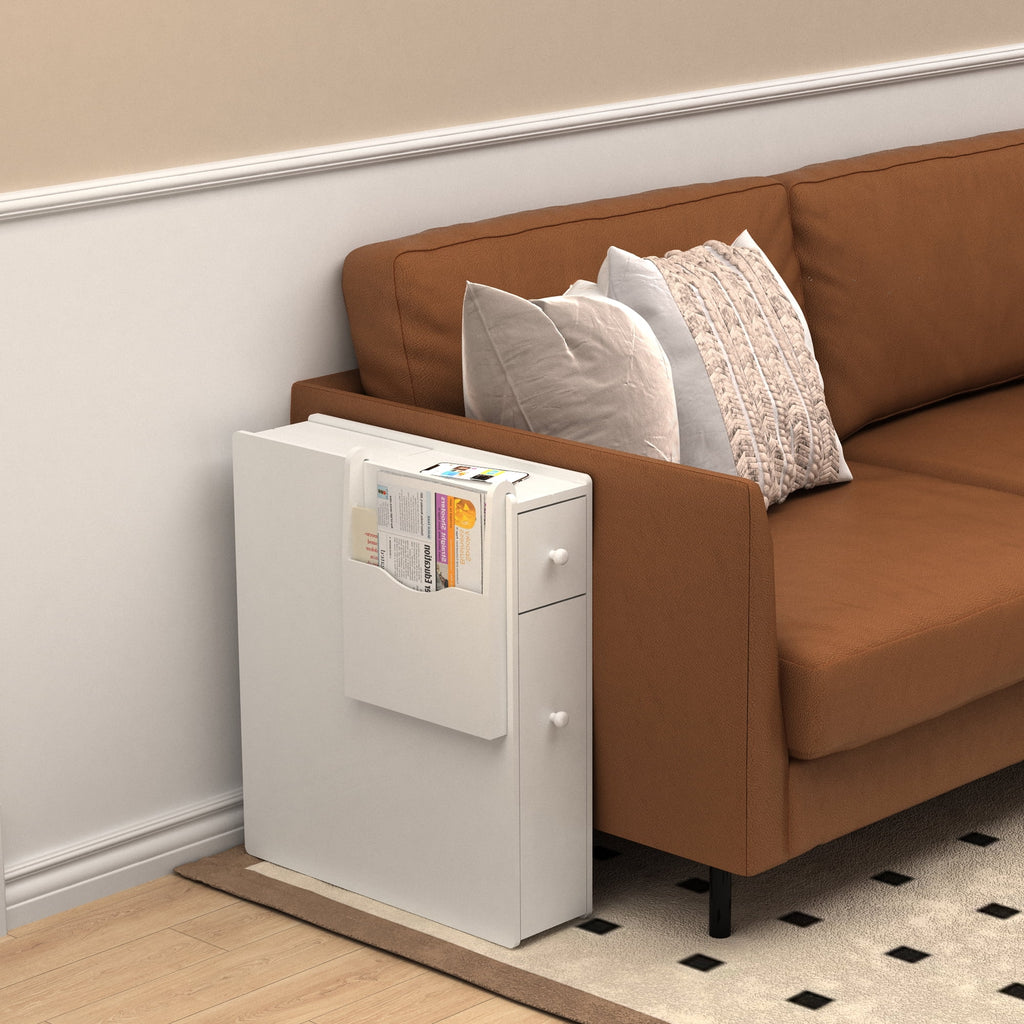 White Wood Slim Bathroom Storage Cabinet with Drawer M4506