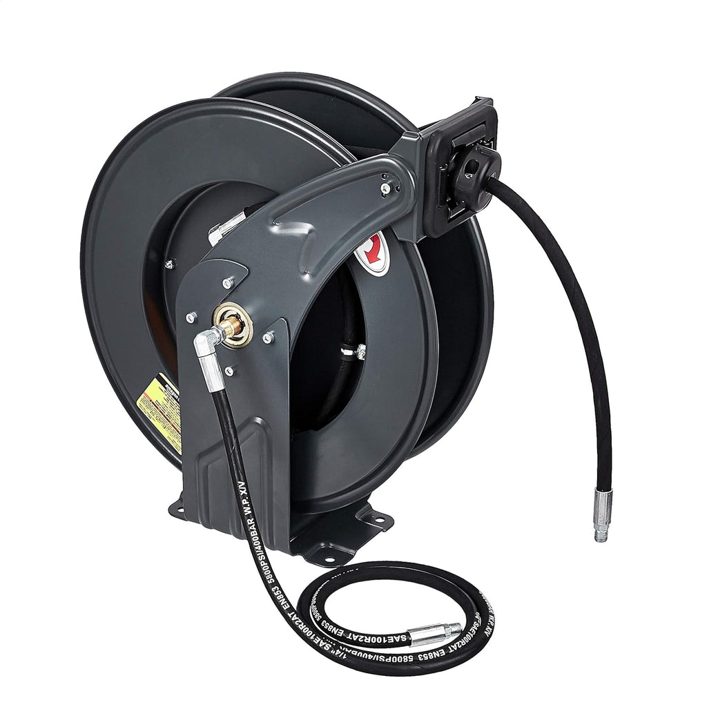 Retractable Heavy Duty Grease Hose Reel 1/4" x 50' High Pressure Hose 5800 PSI J479982