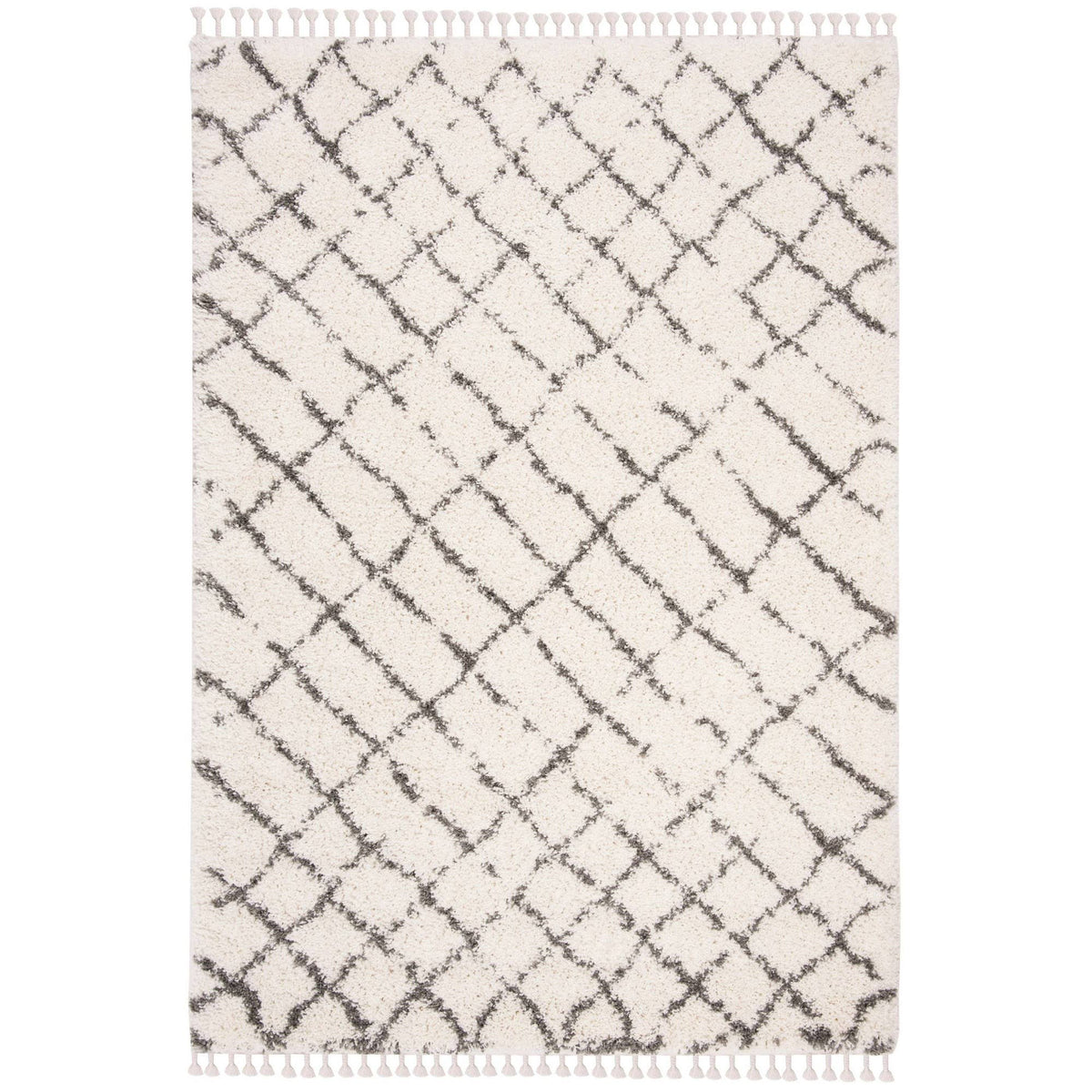 Moroccan Fringe Shag Ivory / Grey Rug W169830