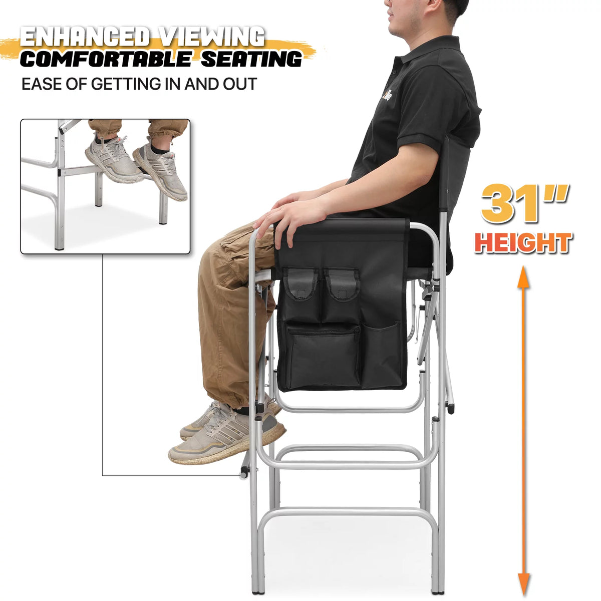 Folding Camping Director Chair with Side Table & Storage Pocket, Black S57671