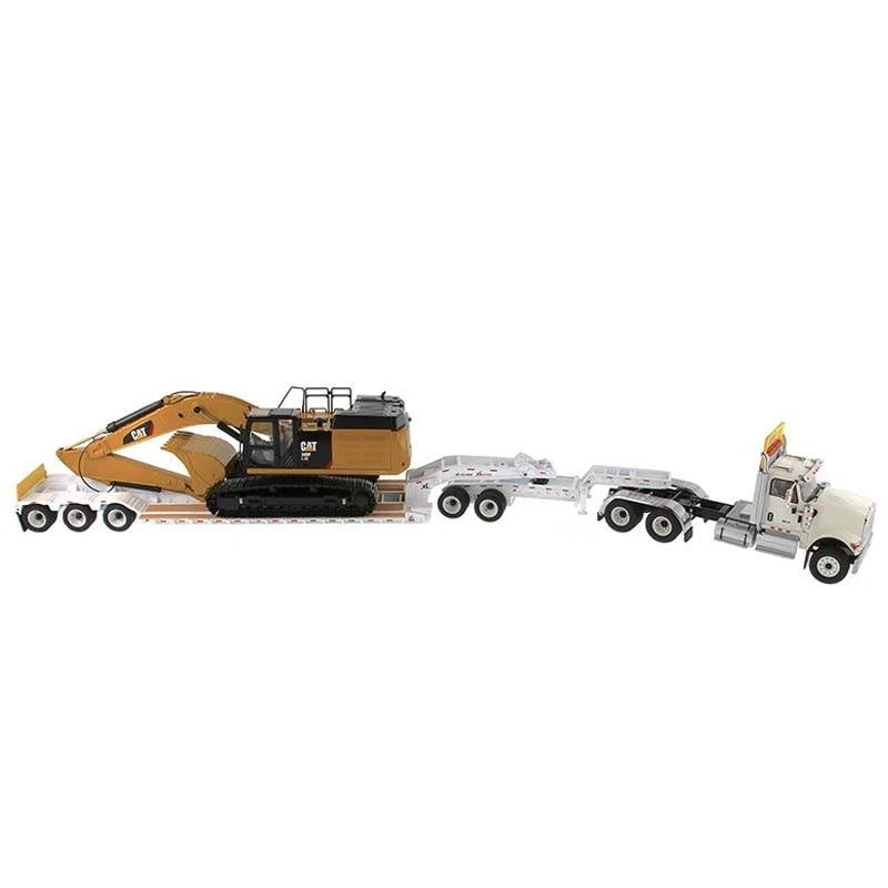 White Tandem Tractor with Lowboy Trailer and Hydraulic Excavator Set of 2 G802