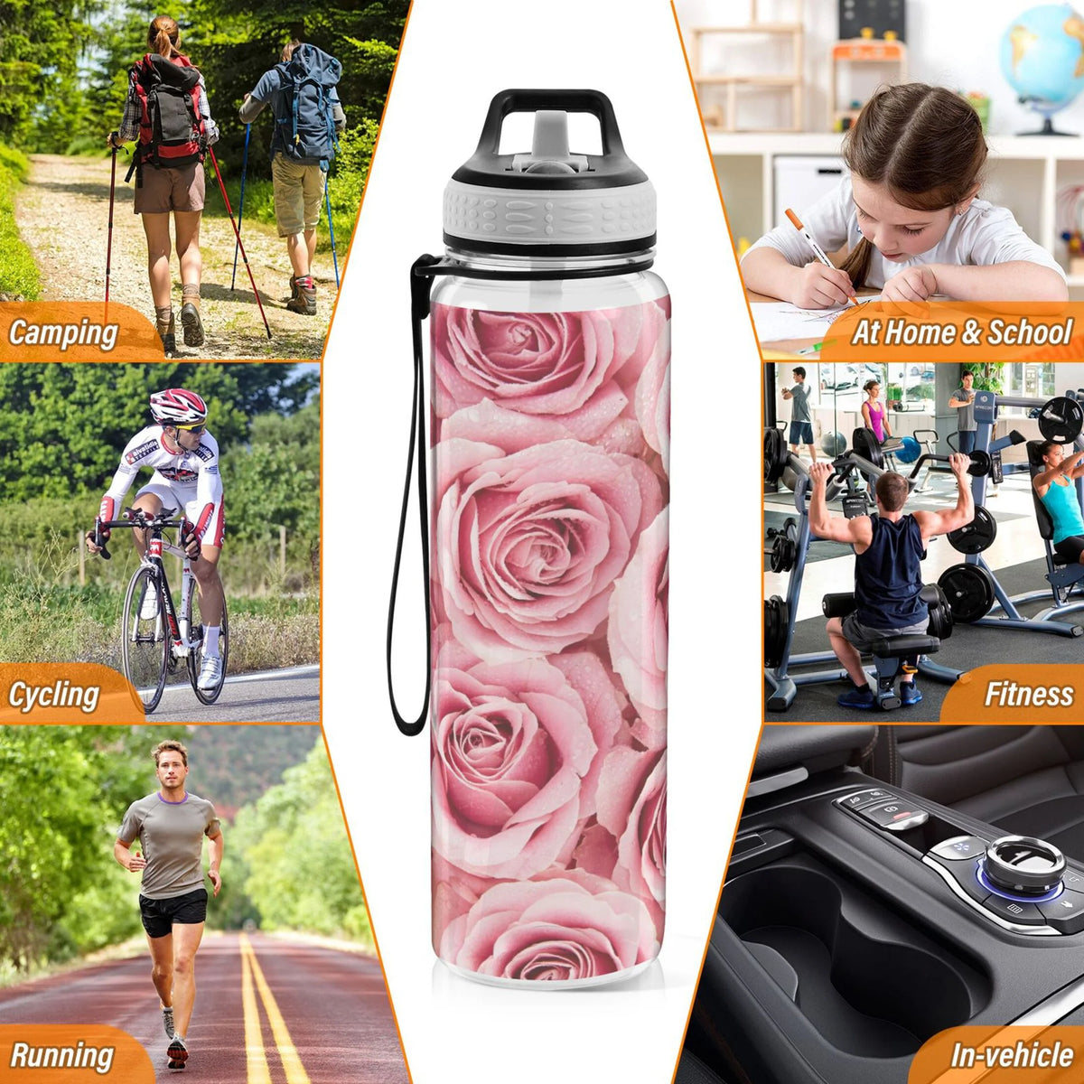 Pink Roses Flowers 32oz Tritan Leakproof Sports Bottle K544