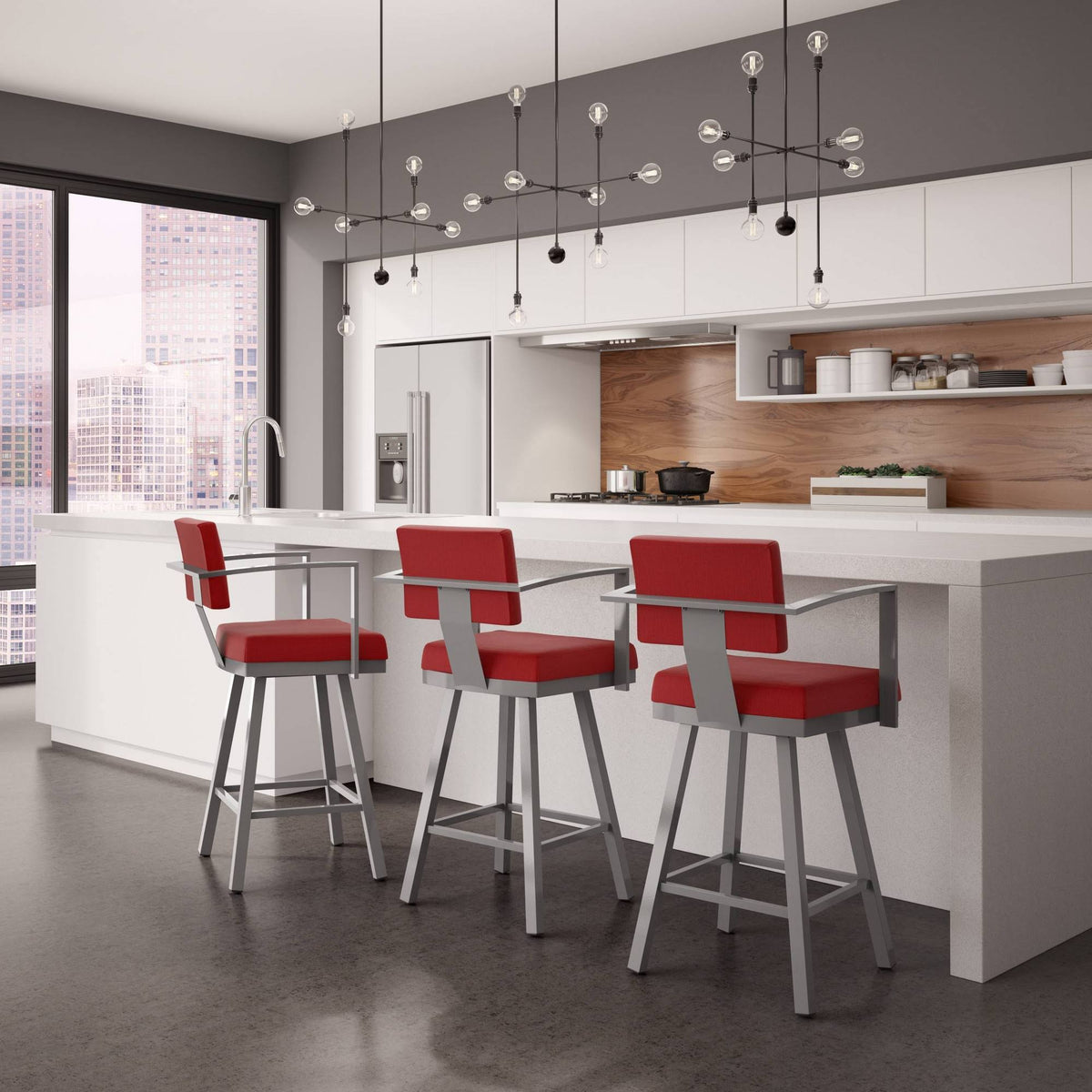 Red Swivel Counter Stool with Arms 26 in. G63968