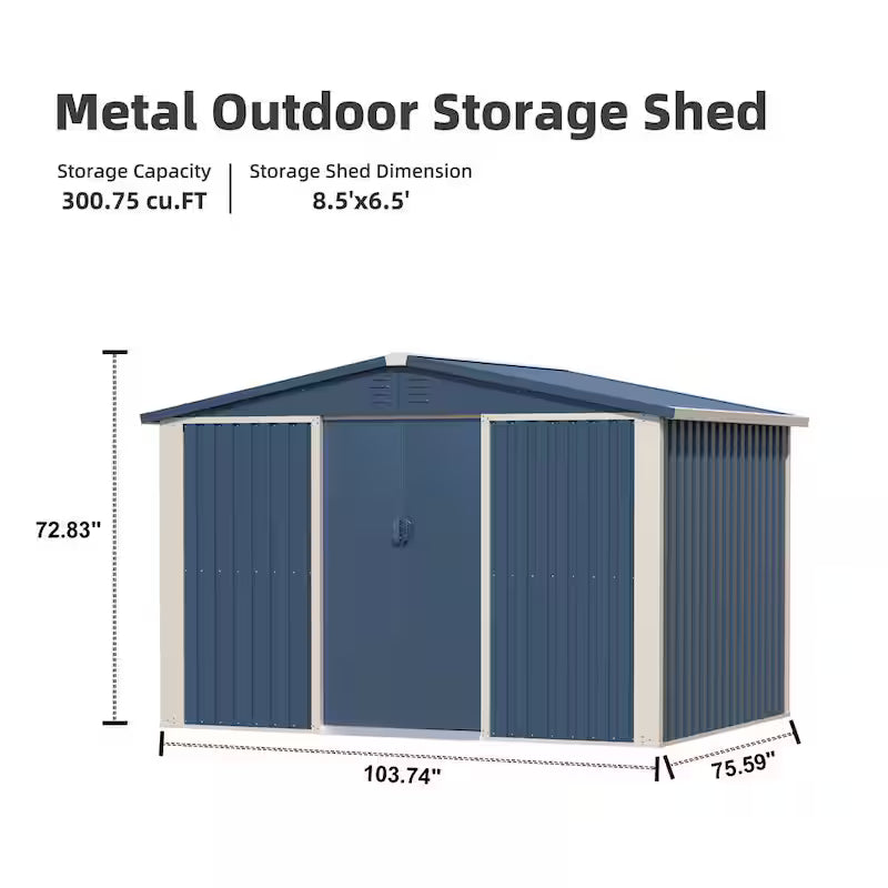Blue Metal Outdoor Storage Shed with Air Vents U782795