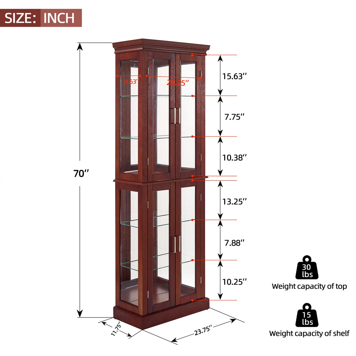 6-Tier Lighted Curio Display Cabinet with Adjustable Shelves and Tempered Glass Doors O17359