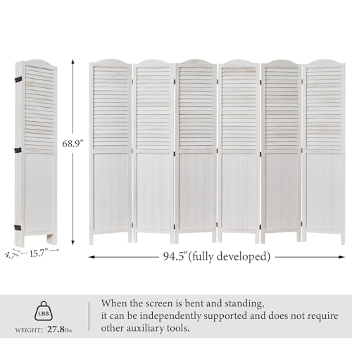 5.75Ft 4 Panel Wooden Louver Room Divider I507141